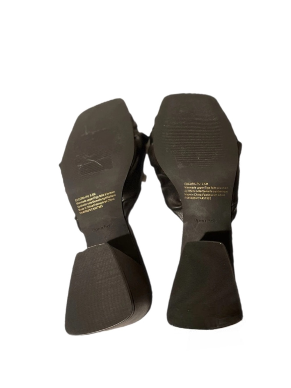 Open Edit Cora Sandal Black Leather Knot Mule Square Toe Block Heel Size 8 - Picture 5 of 5